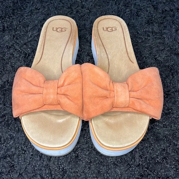 UGG Shoes Ugg Joan Platform Bow Suede Slides In Coral Poshmark